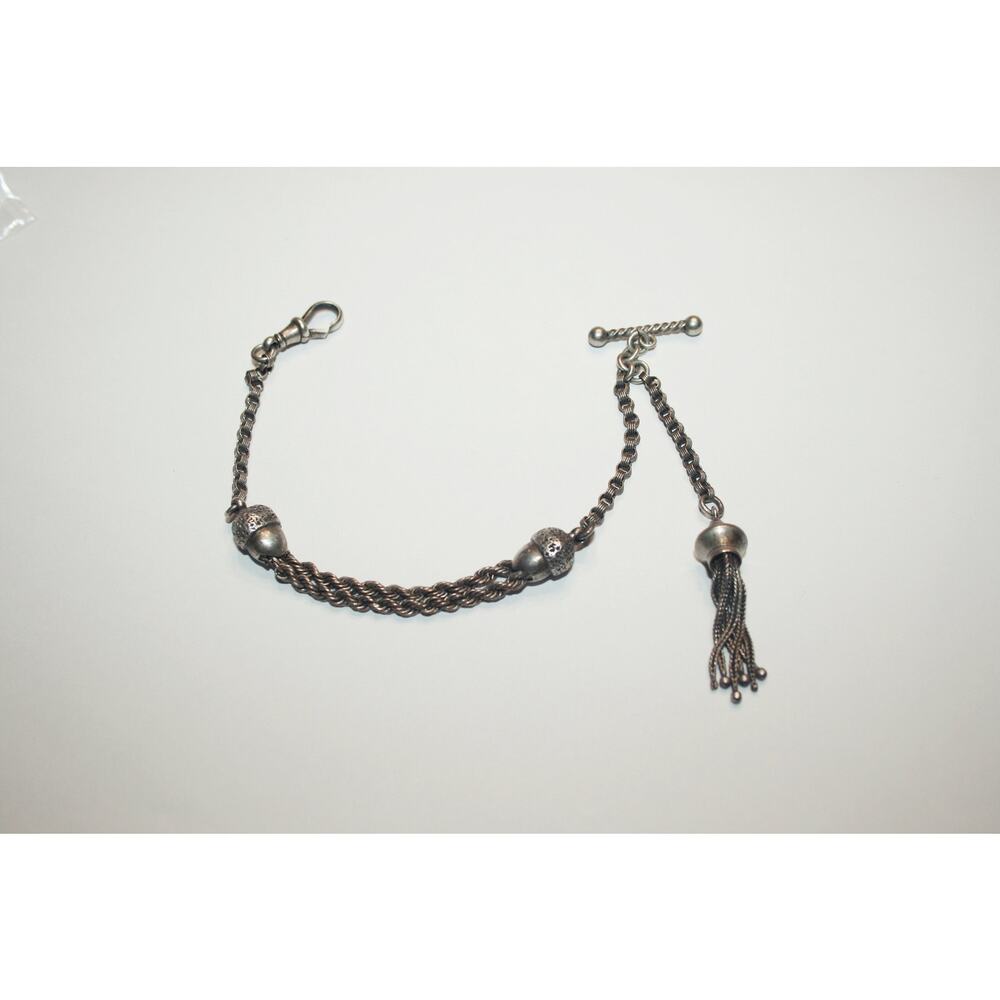 Antique Victorian Ornate Silver Tone Albertina Pocket Watch Chain